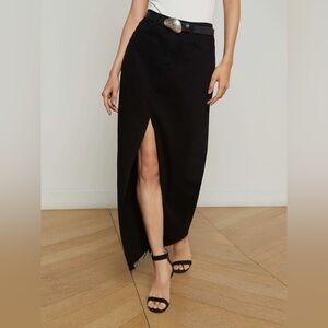 L'AGENCE Black Maxi Skirt with Front Slit